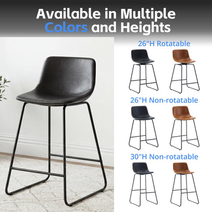 Mistpople Swivel Counter Bar Stools - 26 Inch Counter Height Barstools Set of 6 with Back and Footrest, Modern Faux Leather Armless Bar Chairs with Metal Legs for Kitchen Island, Dining (Brown)