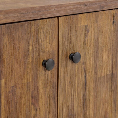 Bethel Acacia Wood Shoe Cubbie Cabinet, 31 in. W Entryway Storage Organizer with 3 Adjustable Metal Wire Shelves, Two Door Design with Open Back X Pattern, Ideal for Mudroom, Kitchen, Hallway