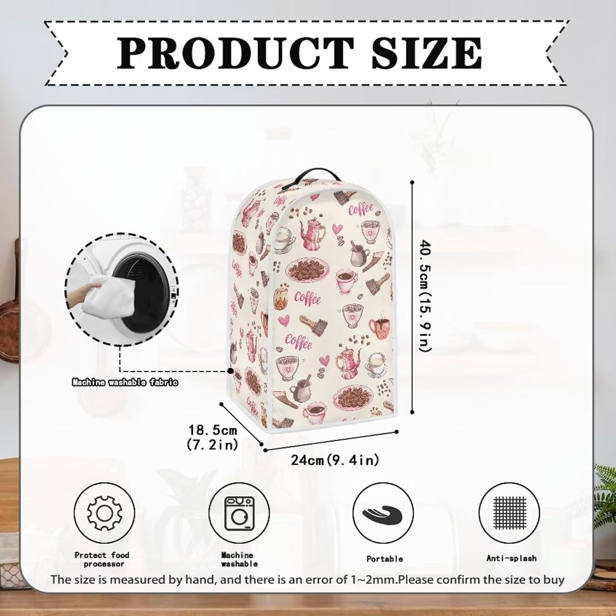 Coffee Pattern Dust Cover for Kitchen Appliances, Compatible with Stand Mixer, Coffee Maker, Juicer, Food Processor