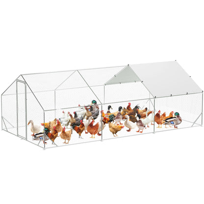 Large Metal Chicken Coop with Run, 9.8x19.7x6.6 Ft Walk in Chicken Runs for Outdoor Backyard, Heavy Duty Poultry Pen with Security Lock & Anti-UV Cover, Tri-Supporting Wire Mesh