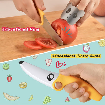 Kids Chef Knife Set for Real Cooking with Safe Finger Guard, Stainless Steel Blade, Kid-Friendly