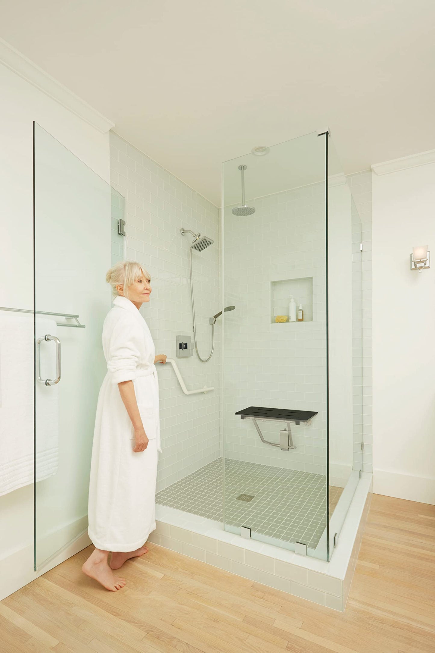 32" x 15" Black Folding Wall Mount Shower Seat Bench, ADA Compliant