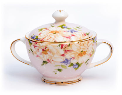 Parisian Spring Bloom Coffee & Tea Set Of 12 Pinkceramic,Floral,European,Elegant,Kitchen,gift box,gold,porcelain,Vintage,Dinnerware set,Plate set,salad plates,dishes,cups set,suger & milk pitcher