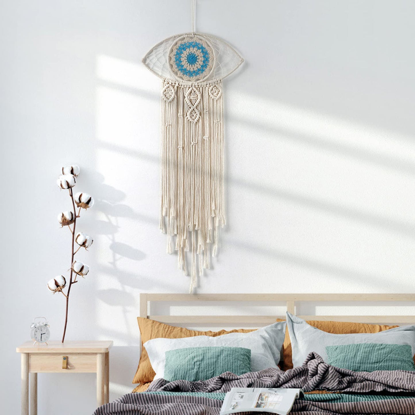 LOMOHOO Large Boho Dream Catchers Evil Eye Macrame Wall Hanging Woven Dream Catcher for Bedroom Home Dorm Room Ornament(Beige)