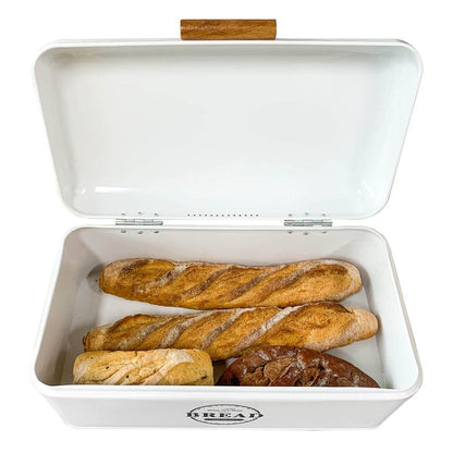 SOTECH Large White Bread Box with Lid,Farmhouse Bread Box in White Metal Extra Large Bread Storage Container for Kitchen Countertop and Room Decor