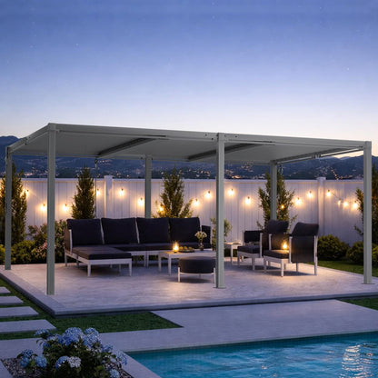 SAILARY Louvered Pergola 12' x 20', Large Outdoor Aluminum Pergola with Reinforced Steel Roof, Heavy-Duty Hardtop Gazebo for Patio Garden, Weatherproof Sun Shade Shelter, Grey