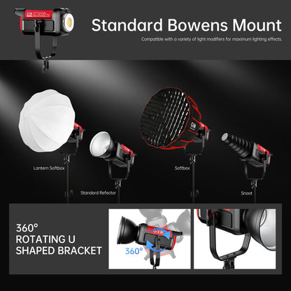 GVM Photography Lighting 300W Bi-Color Studio Lights with 45°Standard Reflector 65700Lux@1m CCT 2700~6800K 12Lighting Scenes App Control LED Video Light