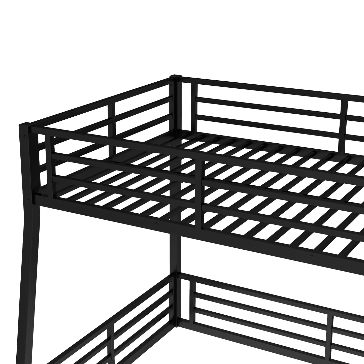 Full XL Over Queen Bunk Bed Frame with Noise Reduced Design, Heavy Buty Metal Floor Bunk Bed Full XL Over Queen Bunk Beds with Ladder for Adults, Teens