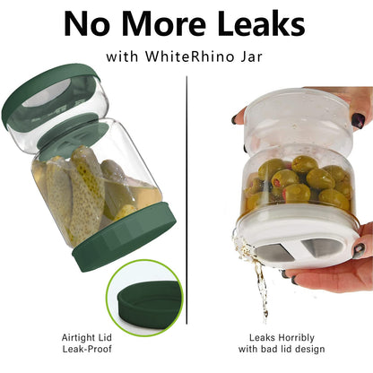 WhiteRhino Glass Pickle Jar,34oz Olive Hourglass Jar with Strainer,Airtight Glass Jar Pickle Juice Separator Flip Pickle Jar for Gherkin Jalapeno