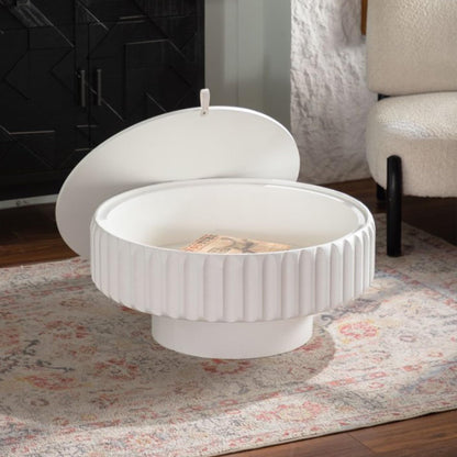 GDFStudio 30.51" Round Fluted Coffee Table with Lift-Off Lid, Modern Wood MDF Small Round Coffee Tea Side Table with Storage, Pedestal Circle Center Table for Living Room Bedroom Office, Cream White