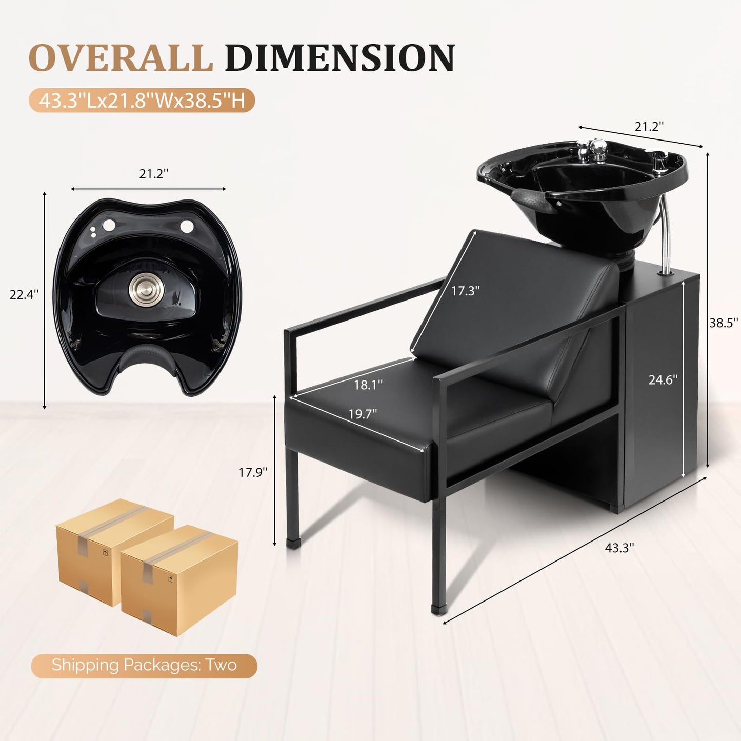 OmySalon Salon Shampoo Bowl and Chair, Hair Washing Station w/Tilting Sink & Storage Cabinet, Backwash Barber Chair for Barbershop Beauty Spa Massage Hairdressing