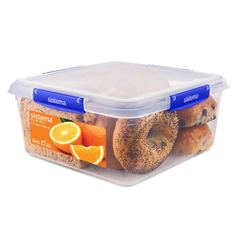 Sistema KLIP IT PLUS Food Storage Container | 5.5 L Square | Airtight & Stackable Meal Prep Container with Lid | School Lunch Box | BPA-Free | 1 Count