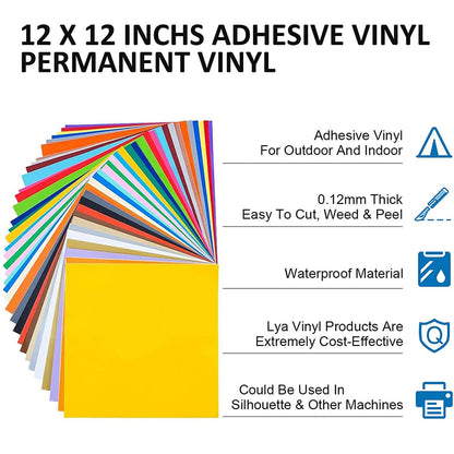 Lya Vinyl Permanent Vinyl - 40Pack (20 Glossy & 20 Matte) Outdoor Permanent Vinyl Sheets Bundle - Self Adhesive Sheets for Party Decoration, Sticker, DIY Mug, Home Decal