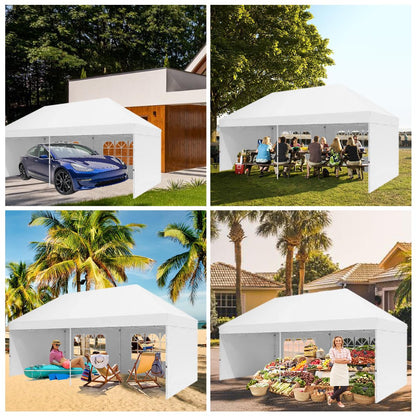 Eachbid 10' x 20' Pop Up Canopy Gazebo Commercial Tent with 4 Removable Sidewalls, Large Party Tent, Event Shelter Gazebo Canopy with 4 Sandbags, Stakes X12, for Patio Party Weddings Picnic (White)