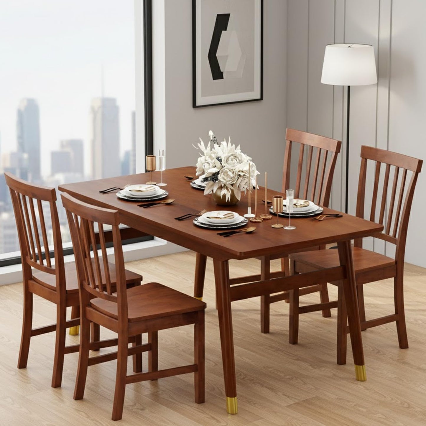 ERGOMASTER Dining Chairs Set of 4 Walnut Wood Chairs with Back for Restaurant Dining Room