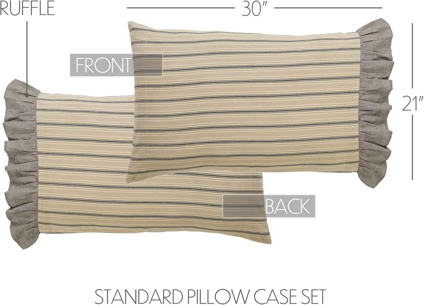 VHC Brands Sawyer Mill Tan Pillow Case Set – Standard Pillowcase Set of 2, 21x30, Dark Creme White.