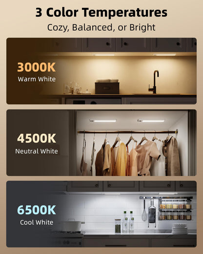 EZVALO 5-Pack Under Cabinet Lighting, 2400mAh Rechargeable Motion Sensor Light, 10inch Magnetic Closet Lights with Dimmable & 3 Color Temps, Wireless Motion Activated Lights with Remote for Kitchen