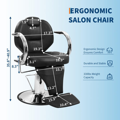 BouPower Salon Styling Chair with Adjustable Headrest & Heavy Duty Hydraulic Pump for Hair Stylist, Beauty Shampoo Barbering Chair, 360° Swivel Reclining Salon Chair for Beauty Spa Shampoo Tattoo