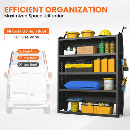 EONECROSS Cargo Van Shelving 4 Tier 52" W x 60" H x 13" D, Heavy Duty Steel Work Van Storage System for Ford Transit, Promaster, Sprinter, Chevy Express, Tool Organizer for Electricians, Contractors