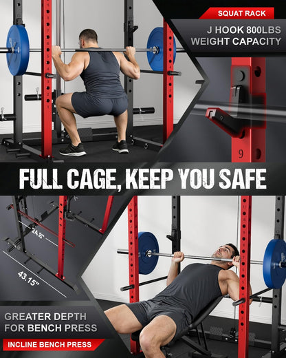 Goimu C1-V4 Power Cage, 2000LBS Squat Rack with LAT Pulldown, Multi-Function Weight Cage Strength Training Machine, Workout Cage with More Attachments for Home Gym Garage (C1-SE RD)