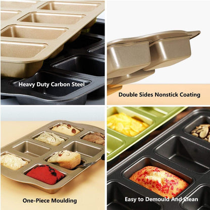 Non-Stick Mini Loaf Pan Cake Bread Baking Tray, 8-Cavity Carbon Steel Bakeware (Gray)