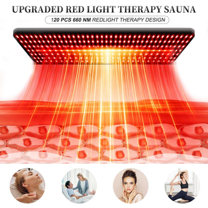 Portable Infrared Sauna for Home, Full Size Foldable Personal Sauna Box with 660nm Red Light Therapy, Independent Heating Foot Pad and Portable Chair for Indoor Relaxation & Detox
