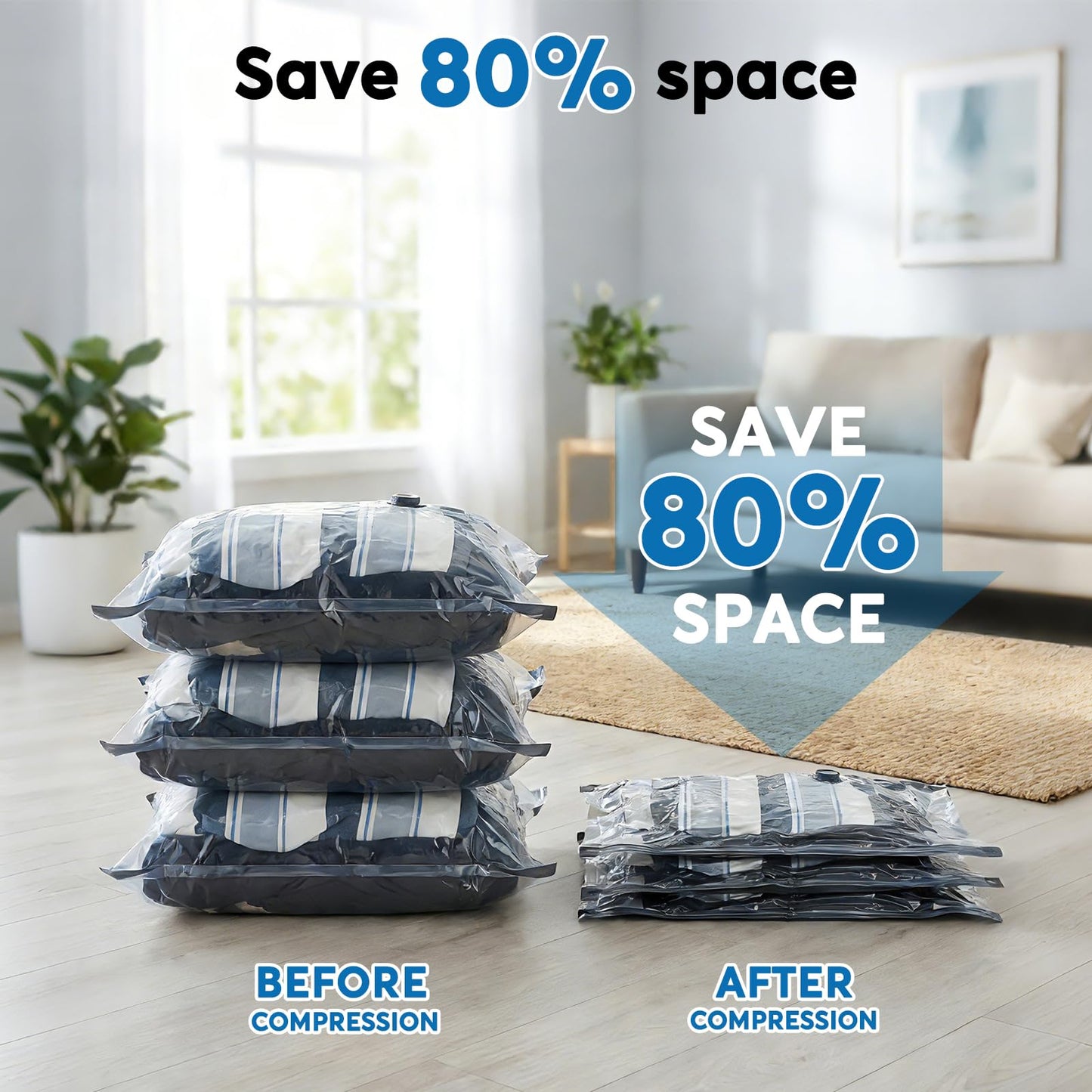 Mapambo Travel Vacuum Bags with -60000Pa LED Electric Pump, 15 Pack Vacuum Seal Bags for Clothing Travel in 3 Combo sizes, Space Saver Vacuum Storage Bags, Saving up to 80% of Space (15 Combo Size)