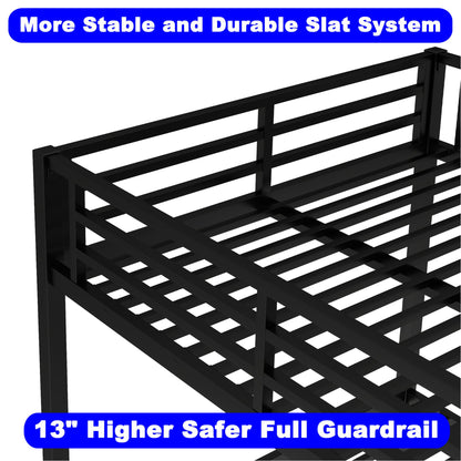 SIMPLEZC Upgraded Version Thickened Heavy-Duty Metal Full XL Over Full XL Bunk Bed, Higher Quality & Stronger Steel Bunk Bed Full XL Size with Ladder and Guard Rail for Adults (Black, Full XL)