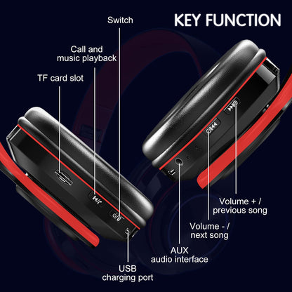 YTYC Bluetooth Headphones Over Ear Headphones with Deep Bass LED Foldable Stereo Headphones, Wired and Wireless Headset for Smart Phone/TV/PC(Red/Black)