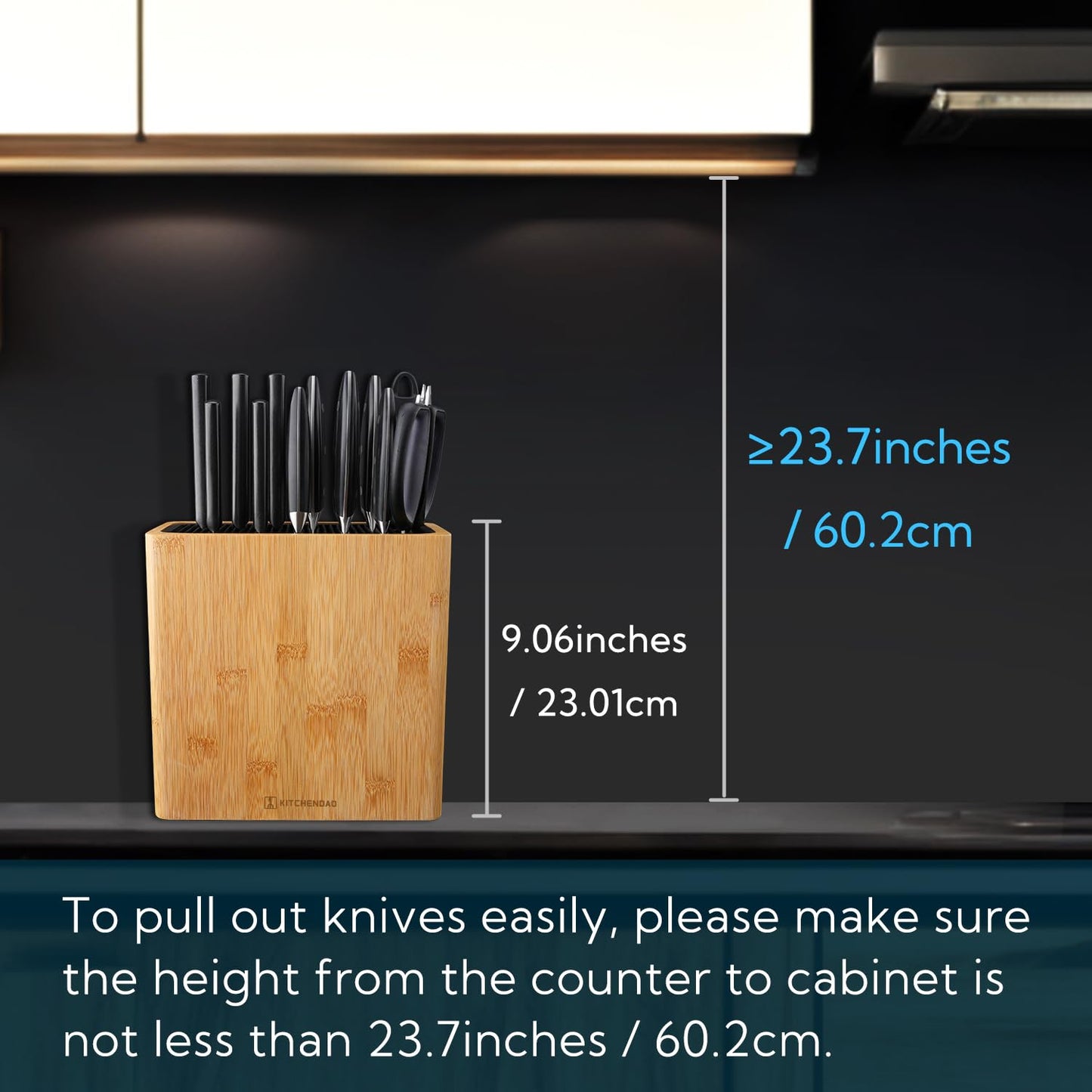 KITCHENDAO XL Bamboo Universal Knife Block Holder with Slots for Scissors and Sharpening Rod, Safe, Space Saver Knives Storage Stand Display without Knives, Unique Slot Design to Protect Blade