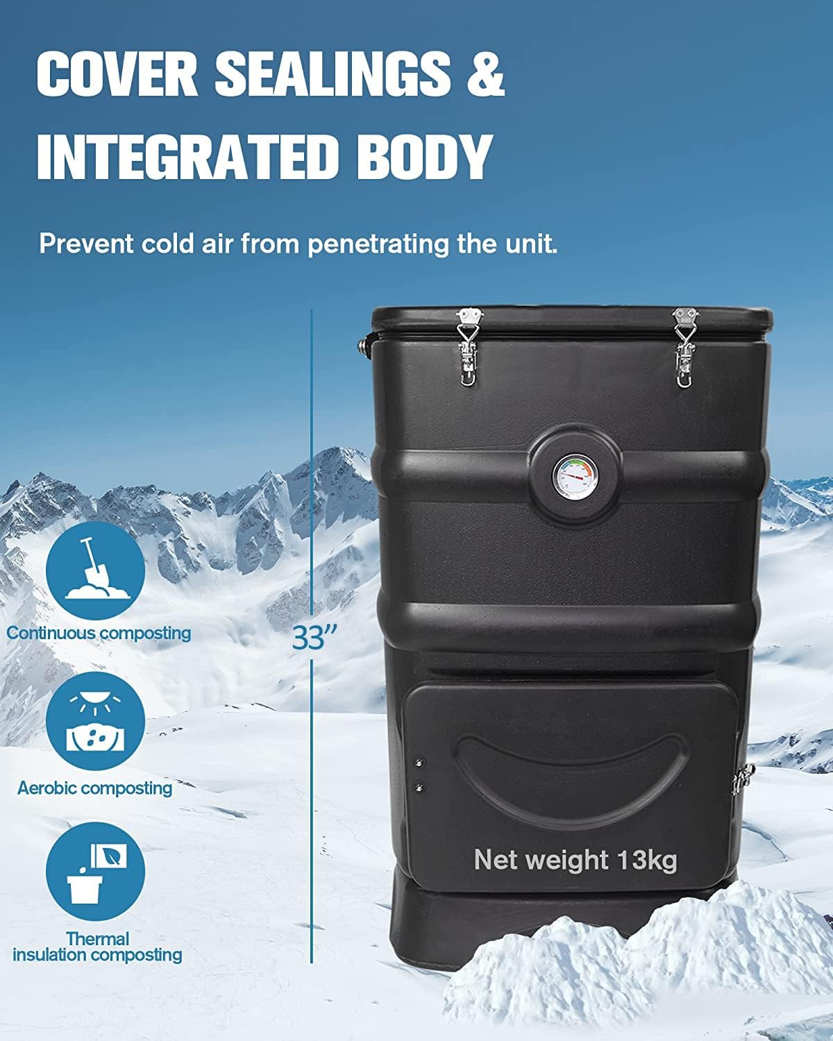 EJWOX Insulated Compost Bin with Ventilation System - Quickly Composting All Year Round, A Reservoir at The Bottom Design to Collect The Leachate (30 Gal, Black)