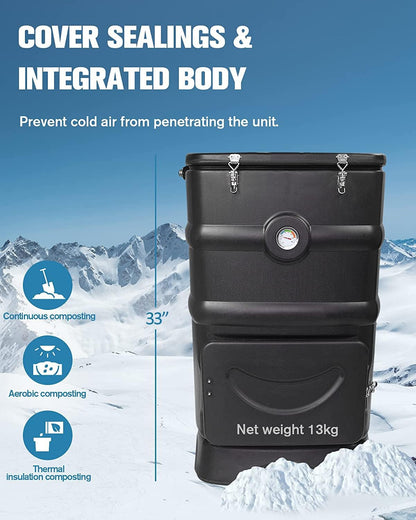 EJWOX Insulated Compost Bin with Ventilation System - Quickly Composting All Year Round, A Reservoir at The Bottom Design to Collect The Leachate (30 Gal, Black)