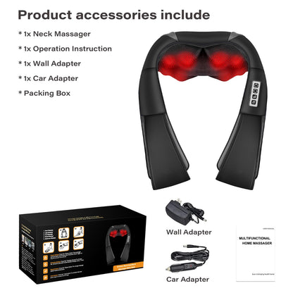 Neck Back Massager, Shiatsu Neck and Shoulder Massager with Heat, 3D Deep Tissue Kneading Massager Electric Massager for Shoulder, Back, Leg Muscle Pain Relief, Home & Office Use (Black)