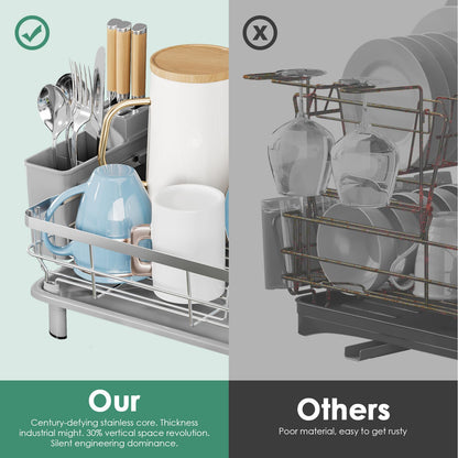 MOUKABAL Dish Drying Rack, Dish Rack, Stainless Steel Dish Racks for Kitchen Counter, Dish Drainer with Removable Utensil Holder, Drainboard (Grey,Stainless Steel,13''W x 17''L)