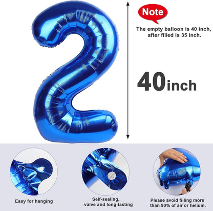 Numbers Balloon 40 Inch - Navy Blue Birthday Decorations for 2nd, 12th, and 21st Celebrations