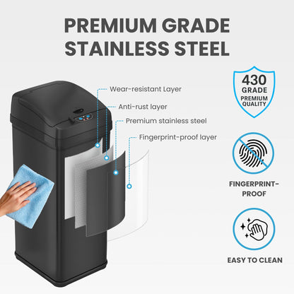 iTouchless 13 Gallon Automatic Garbage Can with Odor Filter, 50L Touchless Kitchen Wastebasket, Smart Hands-Free Motion Sensor Lid, Fingerprint-Proof, Pet-Proof Dog Lock & Soft-Close, Matte Black