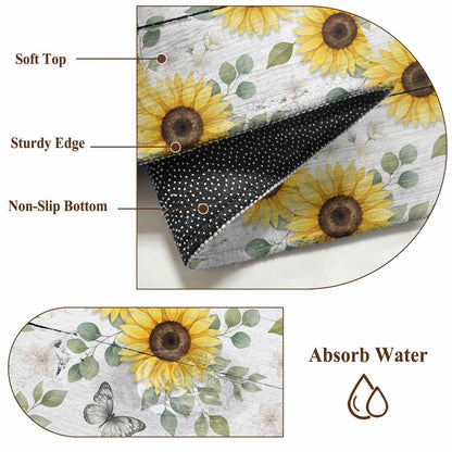 Area Rugs 8x10 for Living Room, Yellow Sunflowers Non Slip Washable Rug Runner, Summer Botanical Butterfly Leaves Wooden Low Pile Indoor Floor Carpet Mat Bathroom Rugs for Bedroom, Kids Room