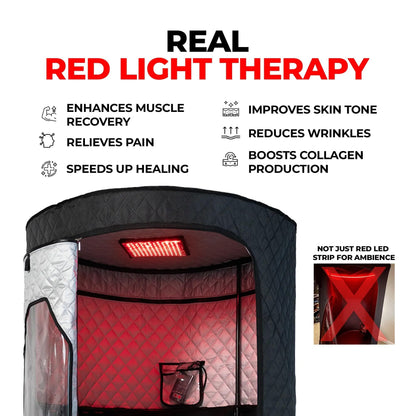 2-in-1 Duo-Therapy Pro® Sauna Tent for Home with 2 Modes, Infrared Heat & Steam, 680NM Red Light Therapy, 2-Year Warranty, U.S.-Based Support, 5-Layer Tent, Folding Chair, 150°F, 10 Min Setup - Black