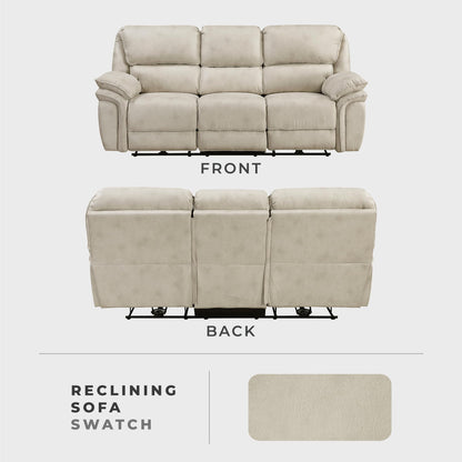 Lexicon Power Double Reclining Sofa, Polished Microfiber Wall Hugger Sofa Recliner for Living Room Comfort, Charging Port, Pillow Top Arms, Attached Cushions, Sand