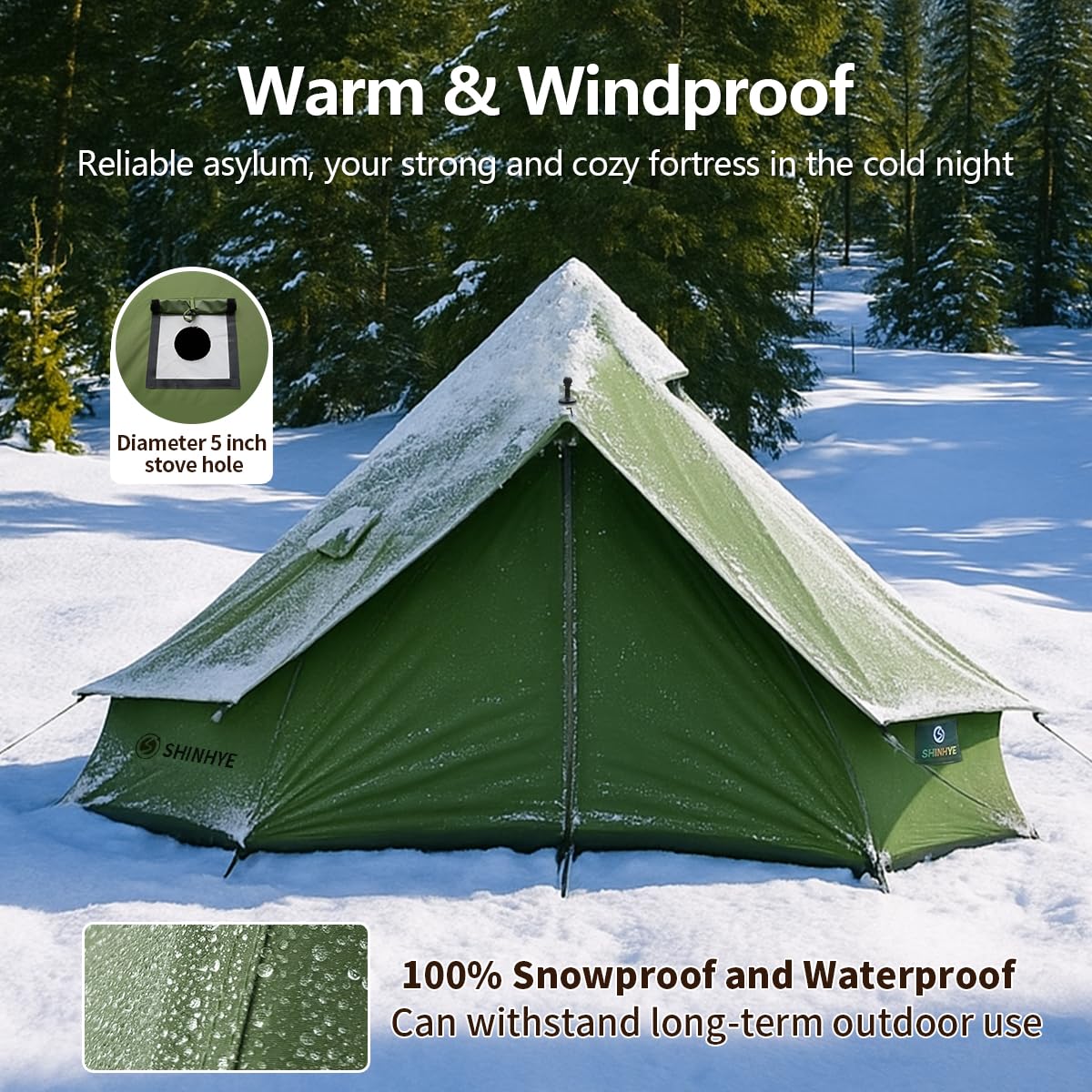 Canvas Bell Yurt Tent with Stove Jack, Waterproof Luxury 4 Season Tents for Family Outdoor Camping 100% Cotton Green Glamping Tents for Hunting, Partie, All Year Living (5M- 269 sq. ft yurt)