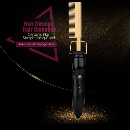 Electric Hot Comb Hair Straightener Heat Pressing Comb Curling Flat Iron Curler Hair Straightener Brush for Natural Black,Anti-Scald Beard Straightening Electric Press Comb
