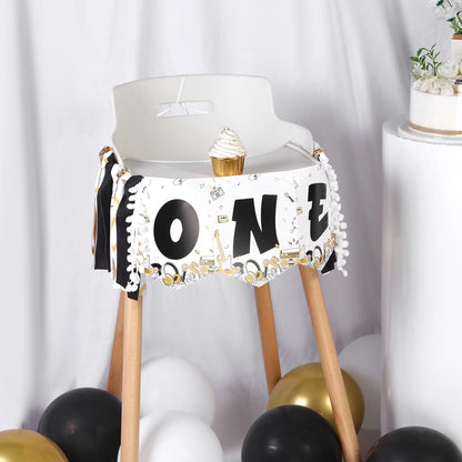 1st Notorious One High Chair Banner for Boys - Black and Gold - Hip Hop Birthday Party Decoration