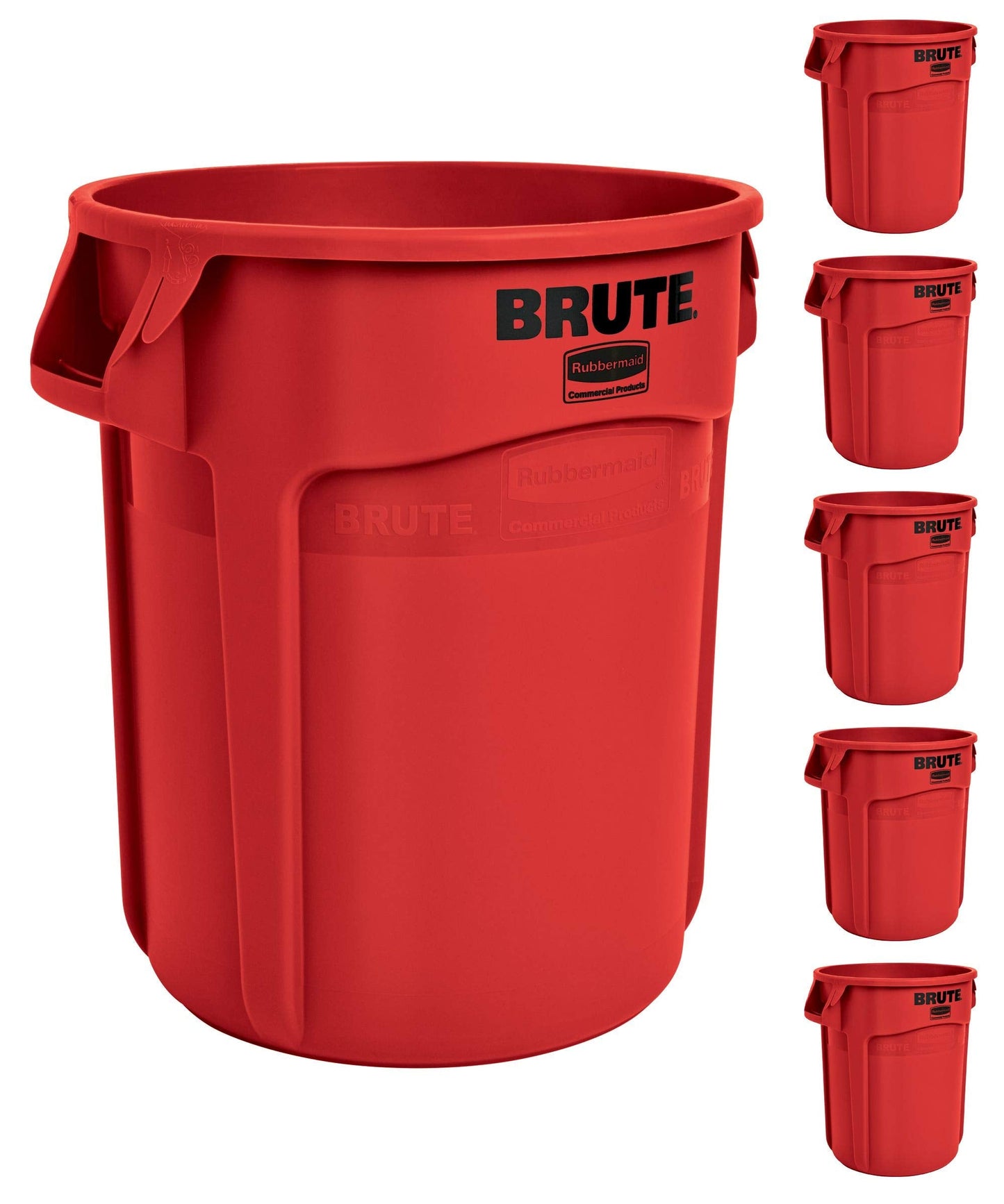 Rubbermaid Commercial Products BRUTE Heavy-Duty Round Trash/Garbage Can, 20-Gallon, Red, Outdoor Waste Container for Landscapers/Construction/Restaurants/Back of House/Offices/Warehouses, Pack of 6