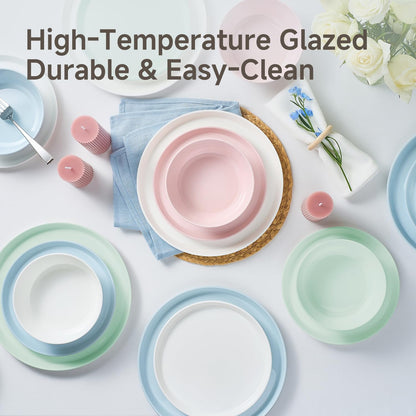 KINGSTONE Bone China Dinnerware Sets for 8, 24-Piece Lightweight Porcelain plates and bowls sets, Scratch Resistant Dish Set, Modern Kitchen Dinner Set, Microwave & Dishwasher Safe, Mint Green