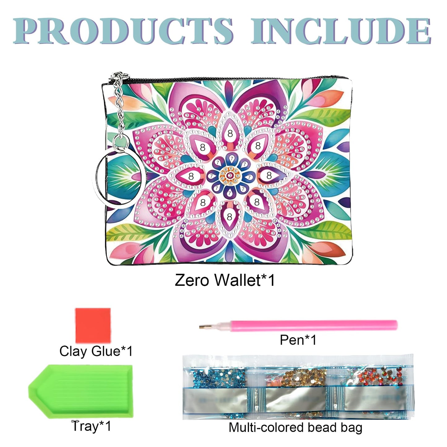 JZHYOAN Flower Diamond Painting Coin Purse for Women Mandala Gem Art Coin Pouch Mini Storage Bag for Cards Keys Lipsticks DIY Diamond Art Purses and Wallets Handbags Wallet Keychain with Zipper Craft