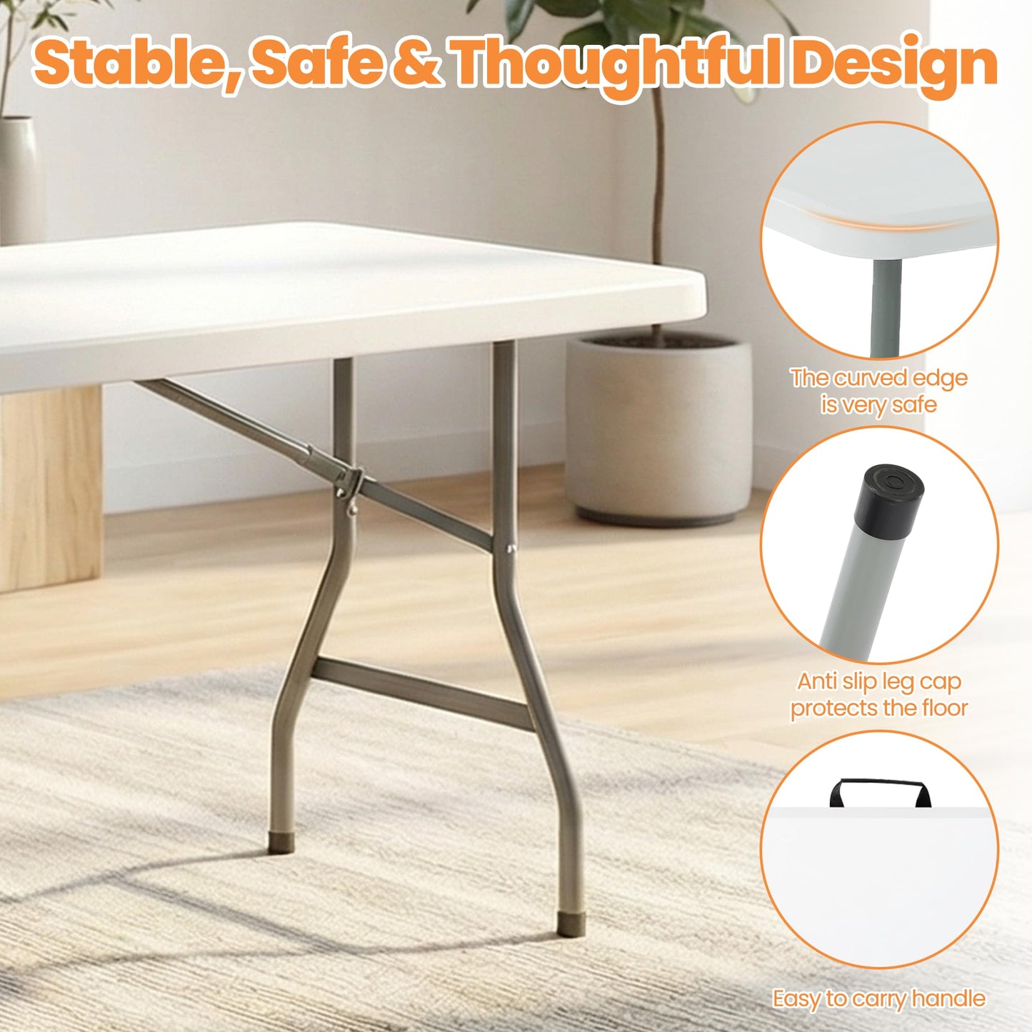 EDWINENE Bulk 6 Foot Foldable Table 10 Pack Heavy Duty Plastic Utility Table with Carrying Handle for Event Rental, Catering Business, Outdoor & Indoor Commercial Use