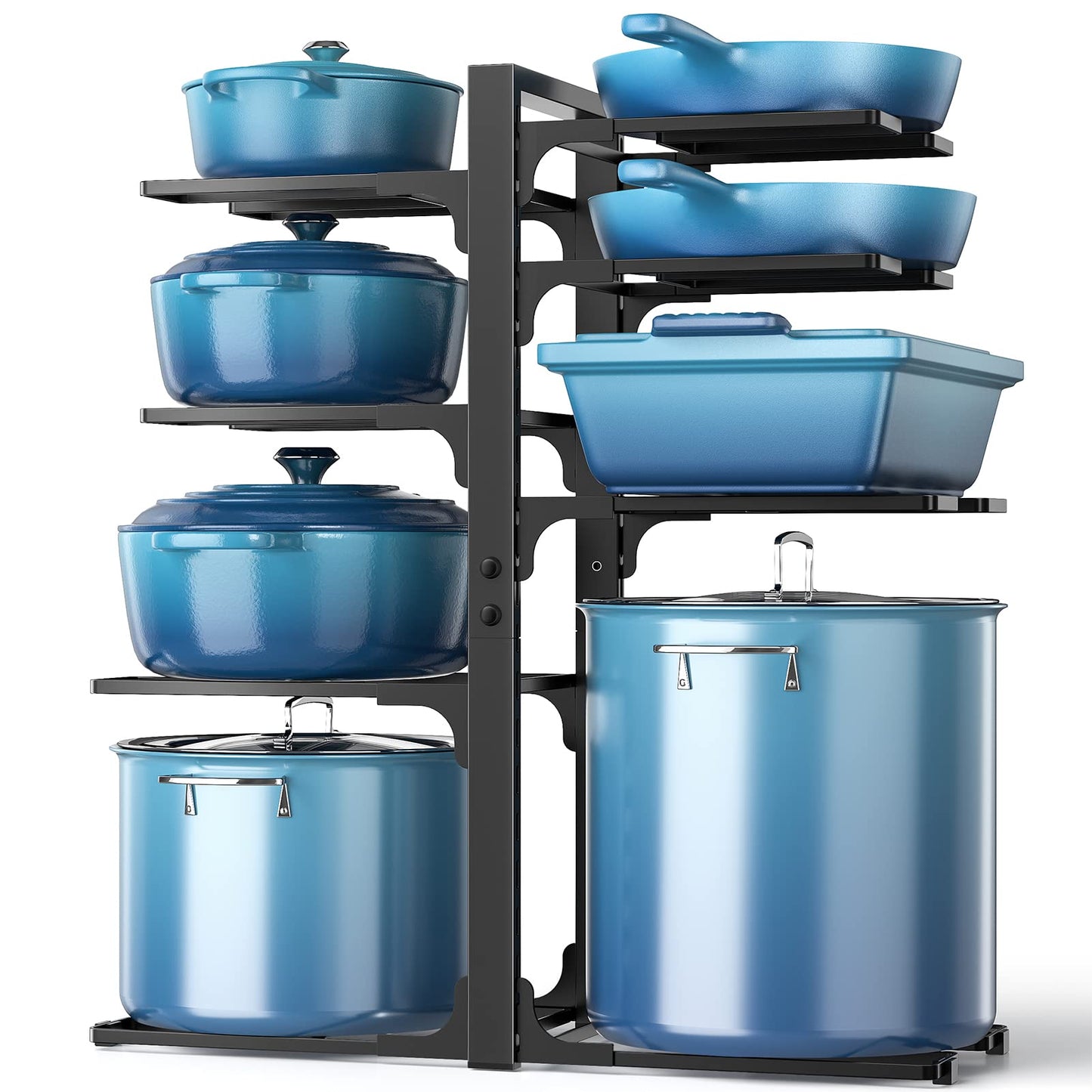 ORDORA Pots and Pans Organizer for Cabinet 16.61'' Height, 8 Tier Pot Organizers Rack with 3 DIY Methods, Adjustable Pan Organizer under Cabinet Kitchen Organization and Storage