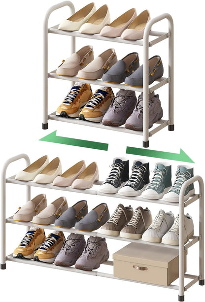 kiplant Closet, 3-Tier Closet, White Shoe Rack for Expandable Shoe Organizer for Metal Adjustable Black Shoe Shelf