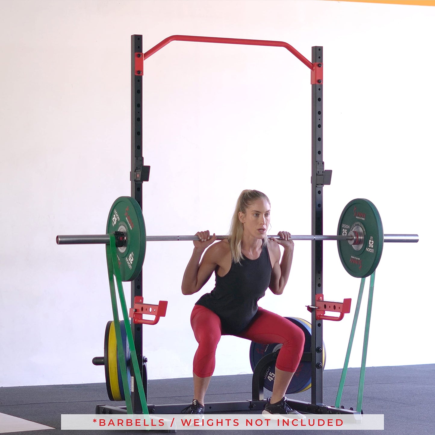 Sunny Health & Fitness Power Zone Squat Stand Power Rack - SF-XF9931, Upright,Black/Red