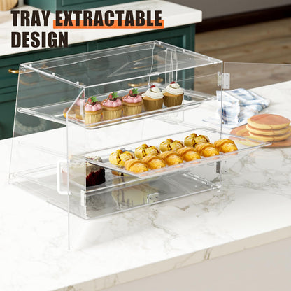 2PCS 20.9”W x 17.3”D x 16.7”H ,3-Tray Bakery Display Case, Acrylic Clear Display Case Countertop for Bread Pastry Dessert Food Cookie Display, Display Cabinet Box for Baking Enthusiasts